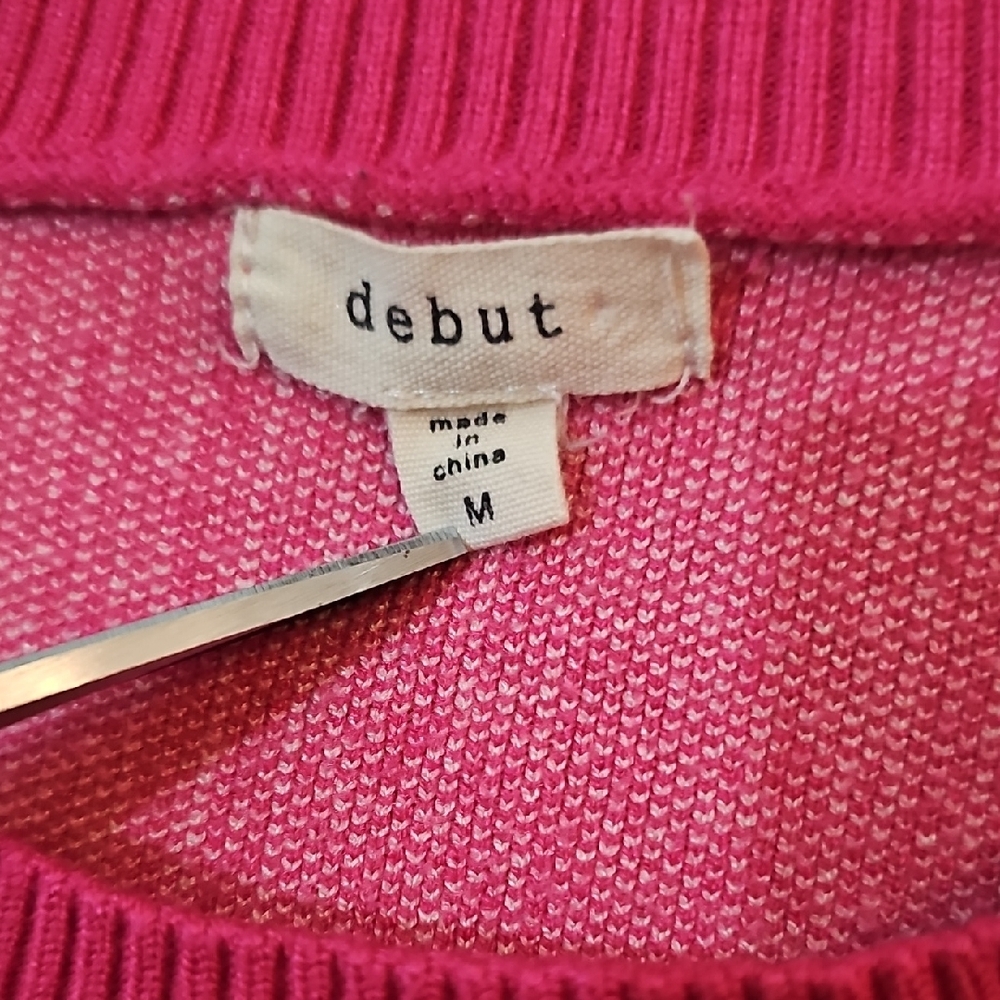 Debut Smiley Face Sweater, Hot Pink, Cropped, Womens Medium - Picture 2 of 4